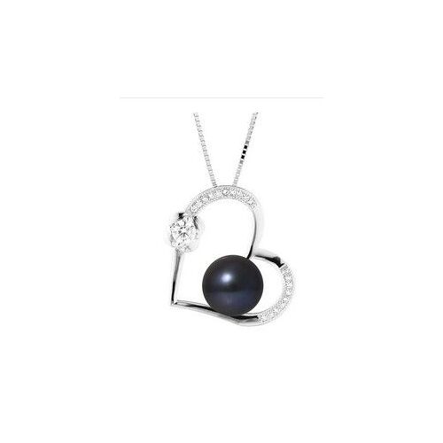 Collier Love- Perle De Culture D'eau Douce- Diamètre 9-10 Mm Black Tahiti- Bijou Femme- Argent 925 Millièmes