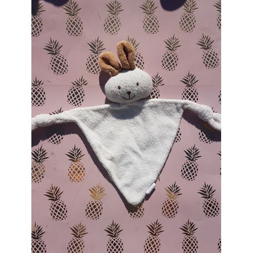 Doudou Plat Blanc Auchan Oreille Marron