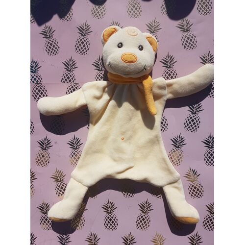 Doudou Plat Ours Bellodoux Jaune Echarpe