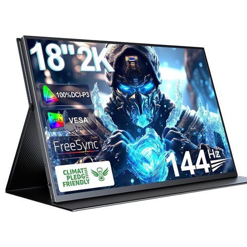 Moniteur de jeu portable UPERFECT K118 18'', taux de rafraîchissement de 144 Hz, écran IPS 2560 x 1600, rapport de contraste 1000:1, FreeSync, HDR, 100 % DCI-P3, haut-parleur intégré - Prise UE