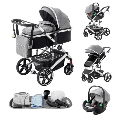 Poussette De Voyage Portable Luxueuse 3 En 1 Pour Bébé, Landau, Cadre En Aluminium, Nouveau-Né.Gris