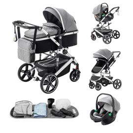 Poussette De Voyage Portable Luxueuse 3 En 1 Pour Bébé, Landau, Cadre En Aluminium, Nouveau-Né.Gris