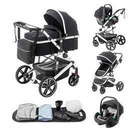 Poussette De Voyage Portable Luxueuse 3 En 1 Pour Bébé, Landau, Cadre En Aluminium, Nouveau-Né.Noir