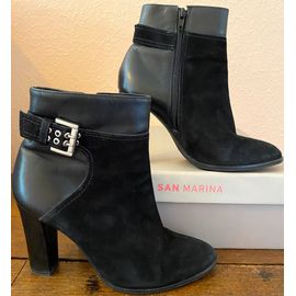 Bottines Femme À Talons Haut, Cuir Noir, Taille 39, San Marina