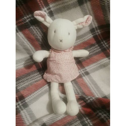 Doudou Lapin Blanc Robe Pois Rose Rouge Grelot Dpam