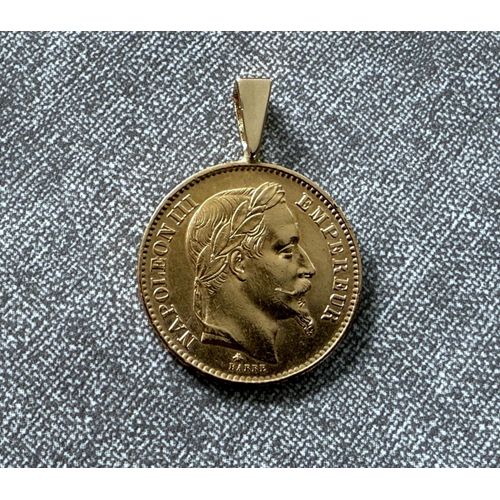 Pendentif Or Massif 18 Carats Avec Véritable Pièce De 20 Francs Or (Louis D'or)