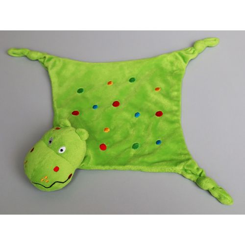Doudou Crocodile Plat Vert Pois Carréblanc Carré Blanc