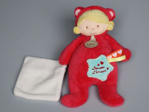Doudou Poupée Ours Rouge Mouchoir Blanc Doudou D'amour Baby Nat'