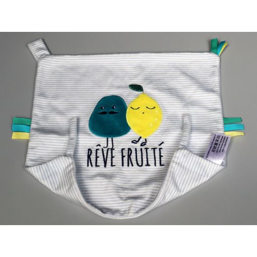 Doudou Carré Plat Rayé Bleu Vert Citron Jaune Rêve Fruité Cad Distri Center