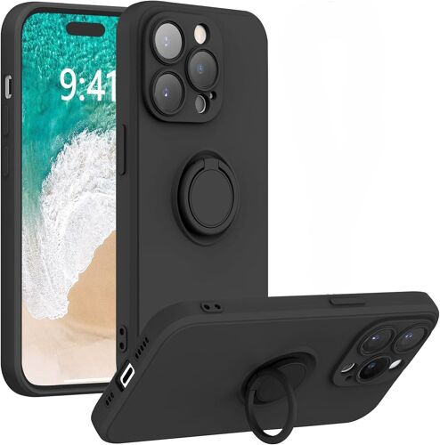 Coque Silicone Pour iPhone 14 Pro Max Couleur Noir Avec Anneau Support Little Boutik®