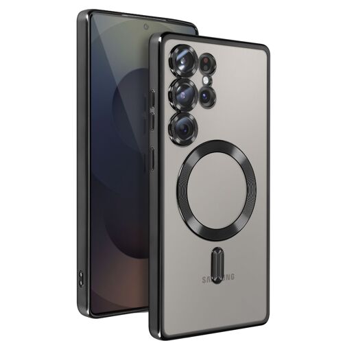 Coque MagSafe pour Samsung Galaxy S25 Ultra Silicone Contour Chromé Noir
