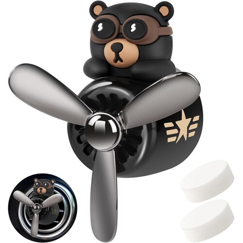 KALANKA-Désodorisant en Forme de Cartoon Bear Pilote Air Ventilateur, en Acrylonitrile butadiène styrène (ABS), Accessoires de Voiture D'ornement Ferrinisseur D'air Automobile, Noir