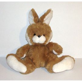 Lapin Marron Blanc Ajena Peluche Doudou Lapin Assis 37 Cm