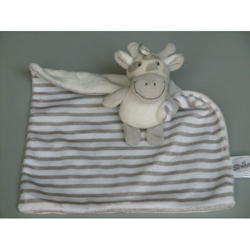 Doudou girafe mouchoir rayé gris blanc Shima