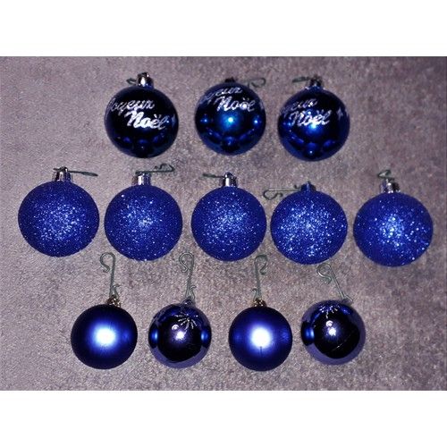 Ensemble De 12 Boules Bleues Pour Sapin De Noël De Modèles Différents