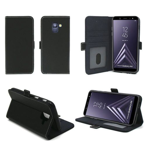 Samsung Galaxy A6 2018 4g : Etui Luxe Noir Portefeuille Cuir Style Avec Porte Cartes - Housse Coque De Protection Smartphone Galaxy A6 - Accessoires Pochette Case Xeptio