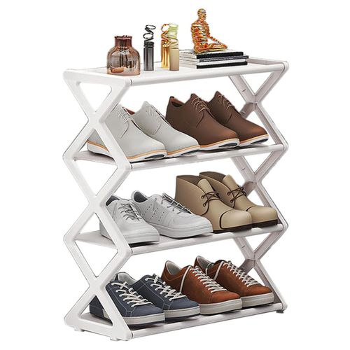 Étagère À Chaussures En Forme De X Pour En Maison, Assemblage Multifonctionnel En Acier, Étagère De Rangement Anti-Poussière Pour Dortoir D'étudiants, Blanc