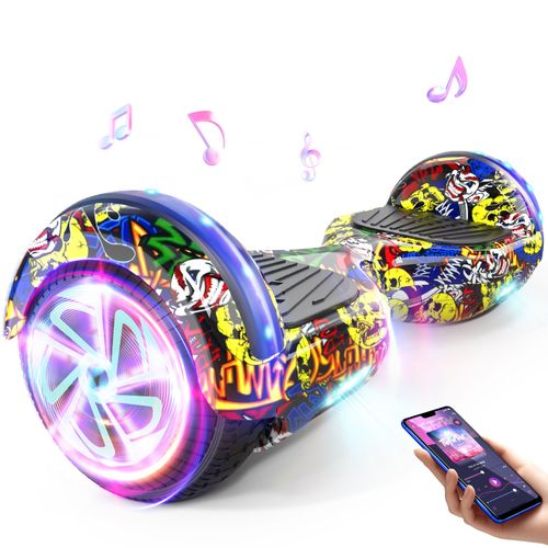 Sisigad Hoverboard 6.5'' Hy-A02c, Bluetooth+Lumière Led, Autonomie 7-8km, Vitesse Maximale 10km/H, Batterie 18v/2.6ah, Meilleur Cadeau Pour Les Enfants-Couleur Des Graffitis