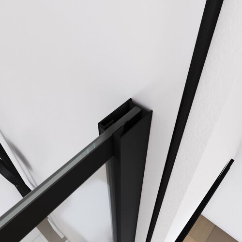 Paroi de douche a l'italienne serigraphie type Brique - 100x195cm - Profile noir mat - verre 5mm