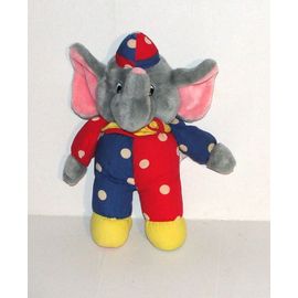 Doudou Elephant Clown Collection Circus Jemini Vintage - Peluche Tissus Bleu Rouge A Pois Model 27 Cm