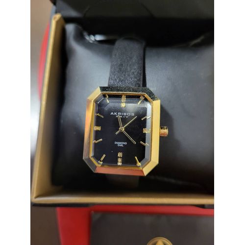 Akribos Xxiv Montre Femme Noire Dans Son Étui Quartz Diamond Dial