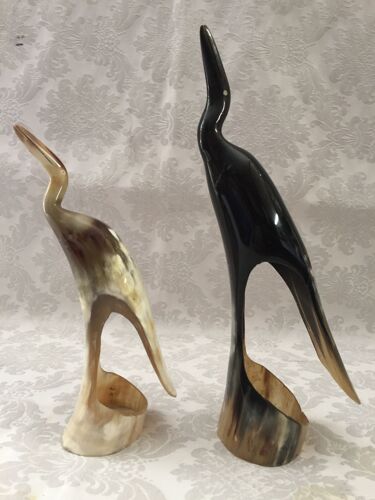 Art Populaire Design Paire De Sculpture Oiseaux En Corne De Buffle/Zebu Vintage