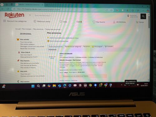 ASUS UX430UAR - 14" Intel Core i5 - Ram 8 Go - DD 512 Go