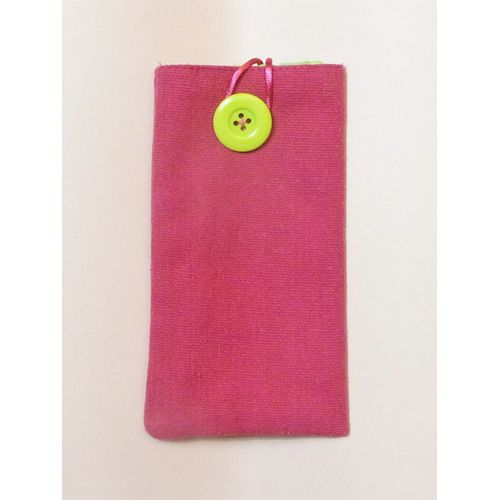 Etui à Lunettes en Tissu Rose et Vert Clair avec son Bouton Vert- Neuf