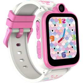 KHKUI-Montre Connectée Enfant, avec Caméra SOS, Musique,Carte SD Intégrée,SIM 2G,18 Jeux de Puzzle, Alarme pour Garçons Filles 3-12 Ans (Rose)