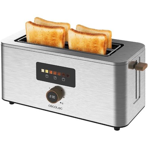NouvelHorizonstore-Grille-Pain Vertical 2 Fentes Longues Touch&Toast Extra Double. 1500 W, 4 Tranches de Pain, Fentes Extra-Larges de 3,5 cm, Écran Tactile et Bouton Numérique, Finitions en Acier Ino
