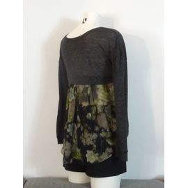 Pull Léger Bi Matière Gris Anthracite- Taille Xs- Promod