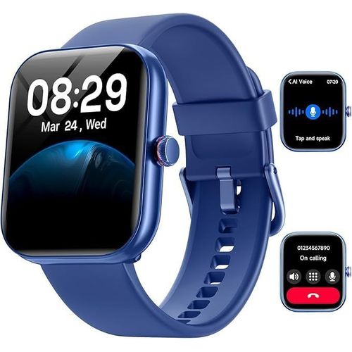 Montre Connectée Homme Pour Samsung,Iphone,Android,1.91"" Montre Connectée Femme Avec Appel Bluetooth,Voix De L'Ia,Alexa Intégrée,Smartwatch Moniteur De Spo2,Sommeil,Podometre,Calories,Ip68-Bleu