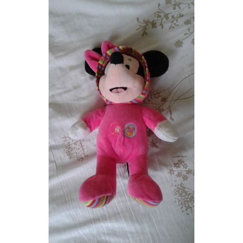 Peluche Minnie En Grenouillere/Pyjama Rose À Capuche Disney 32 Cm