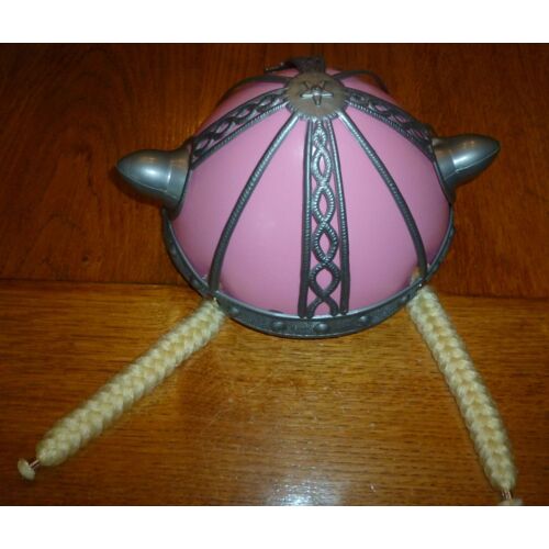 Casque Motif Dragon - Nattes Blondes ,Couleurs Rose Et Gris - Enfant , Taille Unique, Diamètre Tête Env 19,5cm - Plastique