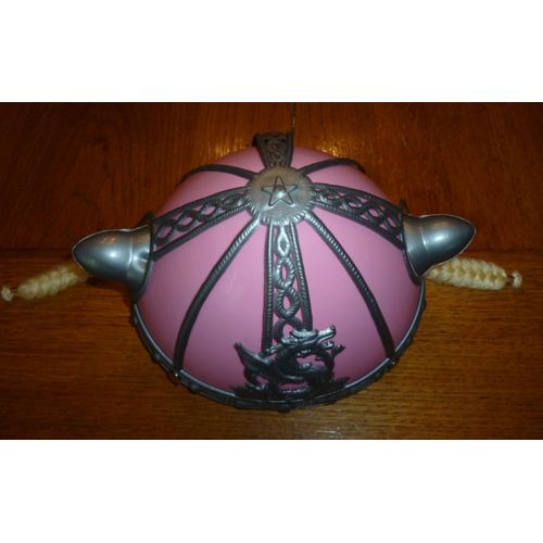 Casque Gaulois Motif Dragon - Nattes Blondes, Couleurs Rose Et Gris - Enfant - Taille Unique, Diamètre Tête Env 19,5cm - Plastique