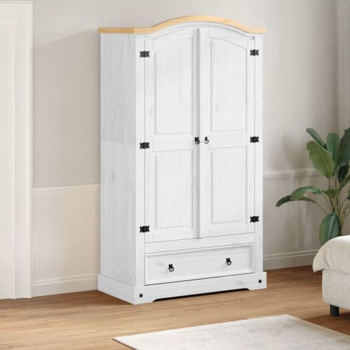 Vidaxl Garde-Robe Corona Blanc 102x52x186 Cm Bois De Pin Massif
