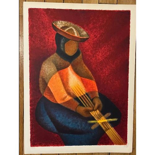 Louis Toffoli, Péruvienne Qui Tisse, Lithographie, 1975