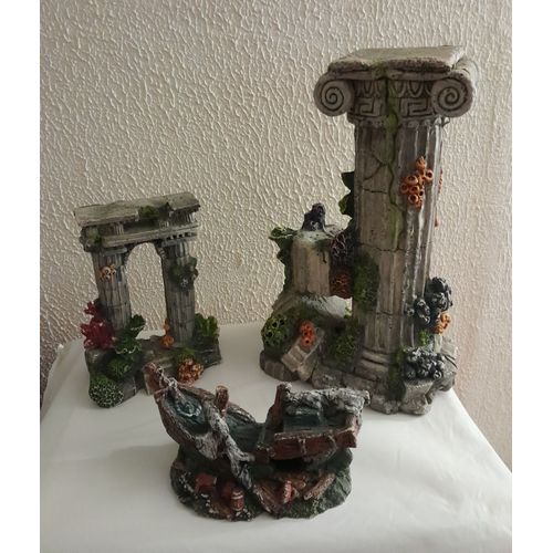 Décoration Pour Aquarium En Résine - Épave - Pilier Colonne Romaine - Ornement D'aquarium (Lot De 3 Accessoires)