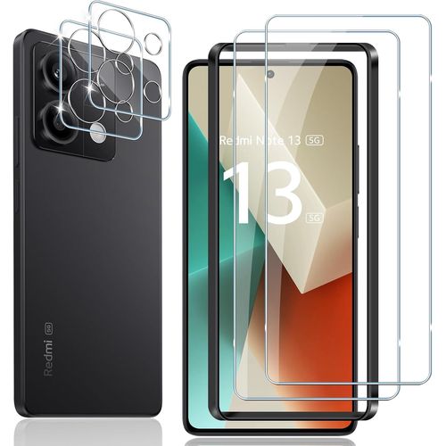 Verre Trempé Pour Xiaomi Redmi Note 13 5g, 2 Pièces Protection Écran Film Avec 2 Pièces Caméra Arrière Protecteur, Dureté 9h Film En Sans Bulles,Ultra Hd Vitre Trempé