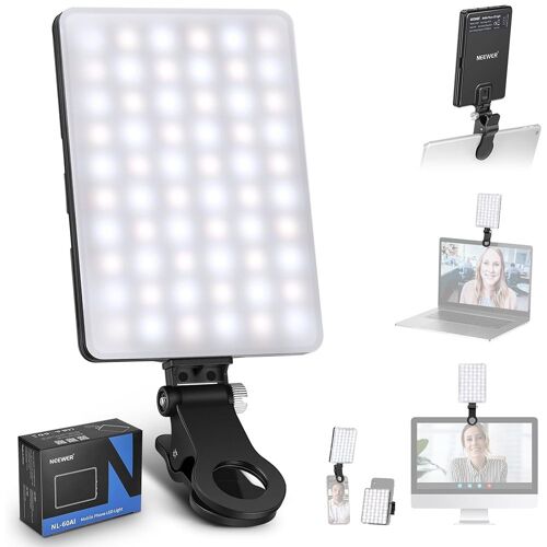 NEEWER Lumière Téléphone pour Selfie LED avec Clip, 60 LED de Haute Puissance, Batterie Rechargeable de 2000mAh, CRI95+, 3 Modes d'éclairage, Lampe Vidéo à Pince Portable pour Appels Via Zoom, TikTok