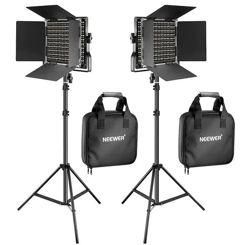NEEWER 2 Packs 660 LED Lumière Dimmable Bicouleur et Support d'Eclairage:(2) 3200-5600K CRI 96+ LED Panneau avec Support U et Barndoor (2) Support de Lumière pour Studio Photo Vidéo, Infrarouge