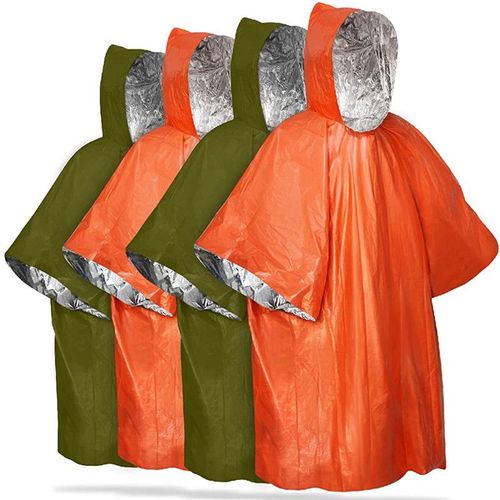 Poncho De Survie D'urgence (Lot De 4) Couverture Thermique En Mylar Pour Rétention De La Chaleur Et De La Pluie - Réversible Avec Capuche -Imperméable, Coupe-Vent, Portable(2 Orange+2 Vert)