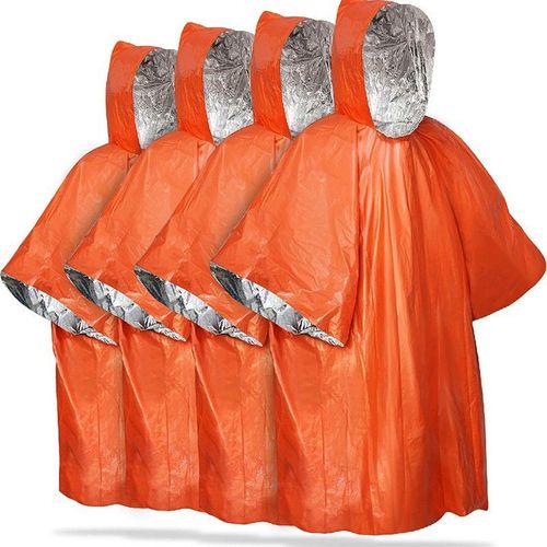 Poncho De Survie D'urgence (Lot De 4) Couverture Thermique En Mylar Pour Rétention De La Chaleur Et De La Pluie - Réversible Avec Capuche -Imperméable, Coupe-Vent, Portable(4 Orange)