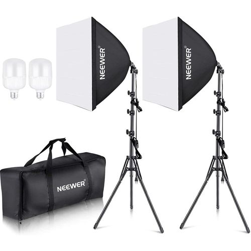 NEEWER Kit d'éclairage Softbox équivalent 700W avec Douille E27, 2 Ampoules LED 5700K 60x60cm Parapluie Softbox éclairage Continu pour Photographie de Portraits, Produit de Studio Photo et Vidéo