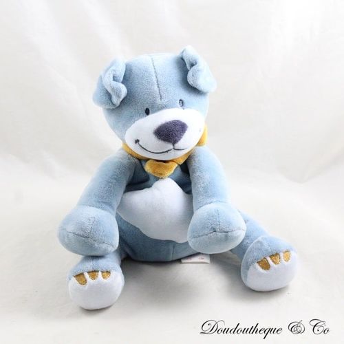 Peluche Musicale Achille Chien Noukie's Achille Et Zebrito Bleu Nuage Assis 22 Cm