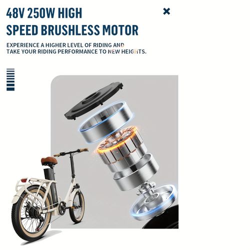 Vélo Électrique Pliant 20 Pouces, Shimano 7 Vitesses, Écran Lcd Avec Bluetooth, Moteur Arrière 250w, Batterie Lithium Amovible 48v/17ah, Capacité De Charge Maximale 100kg, 25km/H, Convient Pour 165-195cm