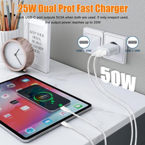25w Chargeur Prise Usb C Et Câble Pour Samsung A55 A26 A16 5g/A35 A14 A53 A33 A15 S22/S23 S24 Plus A04s A05s A23 A54 A52 A22 Galaxy Iphone 15 16 Pro Max Rapide Adaptateur Type C Secteur Alimentation