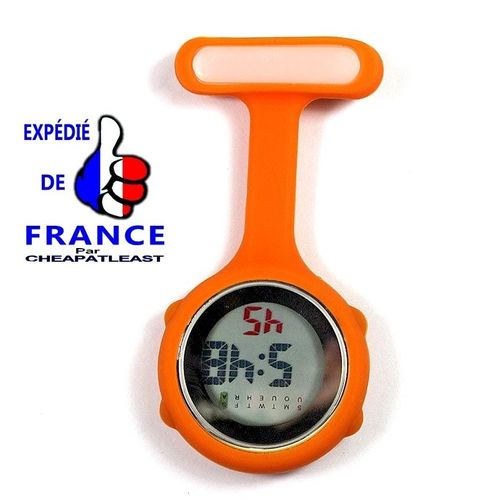 Montre D'infirmière Digital Multifonction: Alarme Chronomètre Date Snooze Affichage Lcd Broche Silicone Orange Poche Fourniture Hopital Personnel Hospitalier Sage-Femme Aide Soignante Médecin Pédiatre