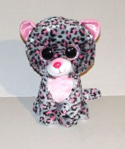 Peluche Leopard Tacha Ty Gris Rose Noir Yeux Brillant Doudou Style Beanie Boo's