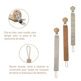 Lot De 3 Attaches-Tétine En Bois Naturel